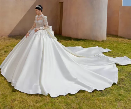 sachin and babi light blue dress 25 Best Satin Wedding Dresses for 2025 |