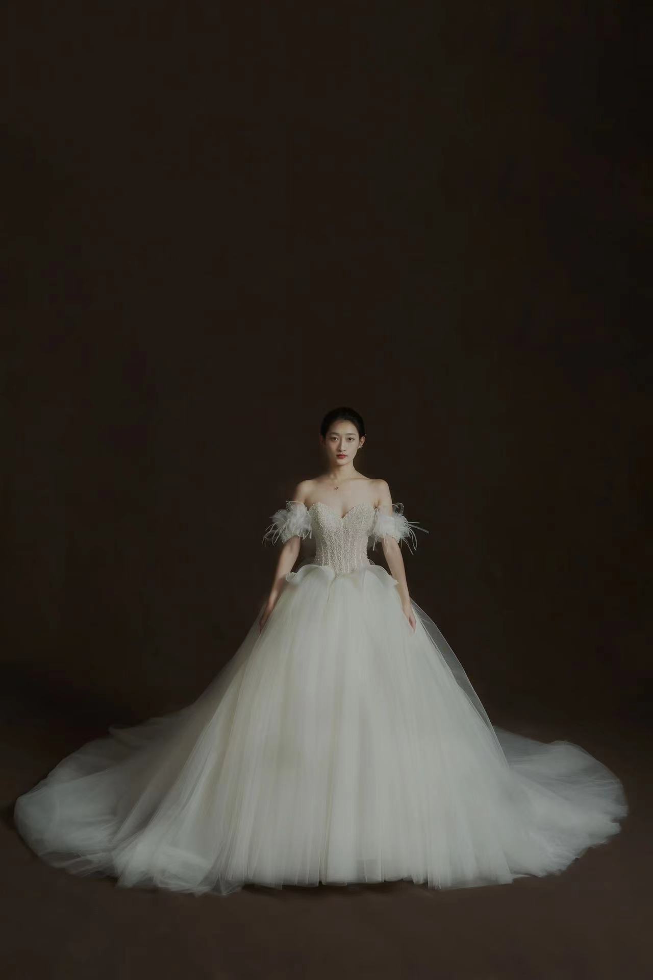 Feather Trimmed Tulle Ball Gown.jpg