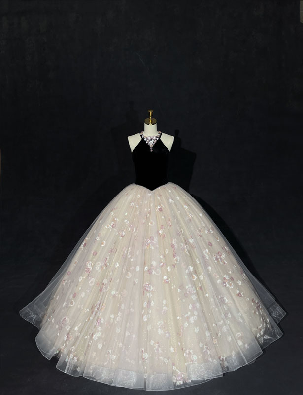 Charming black and white lace ball dress