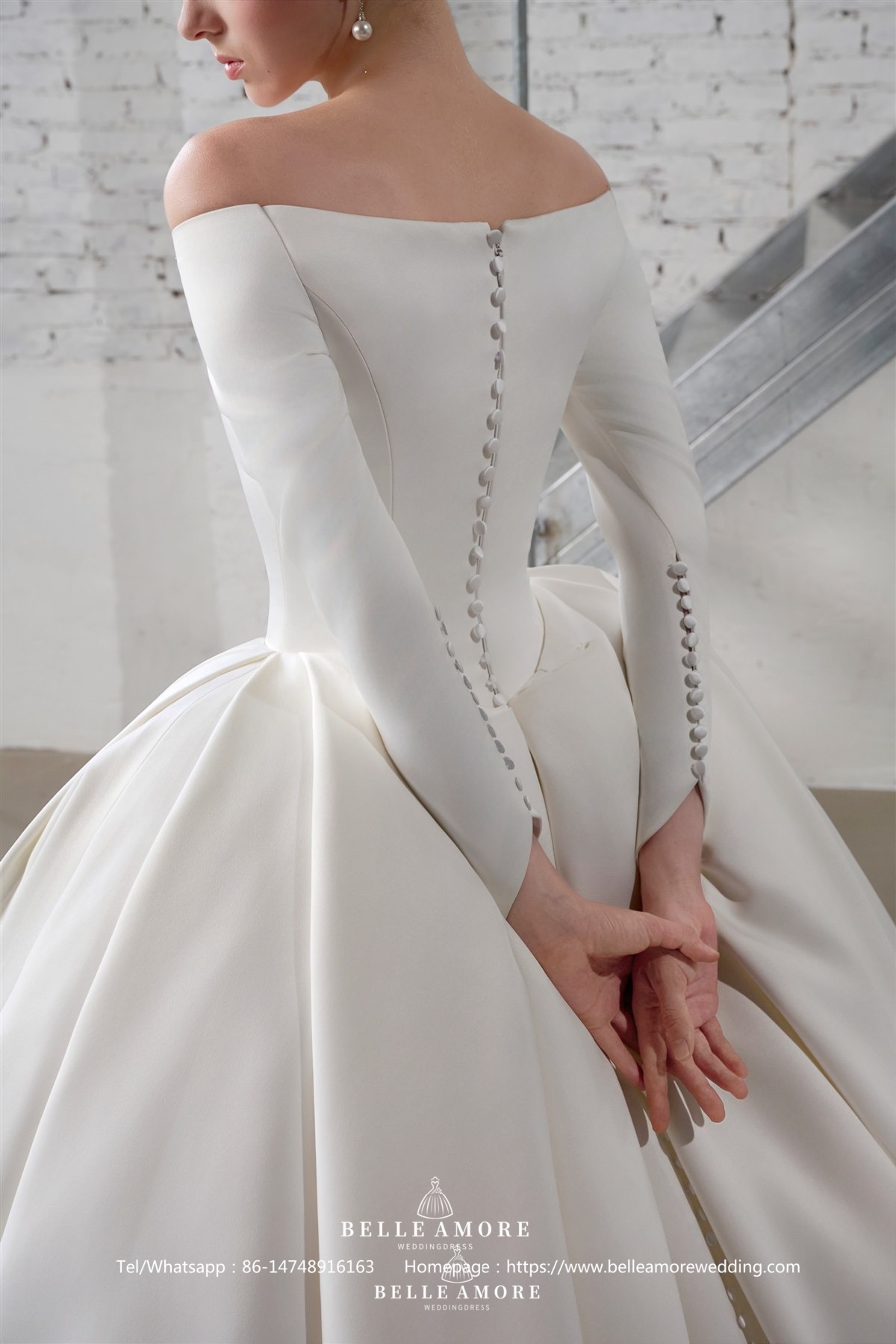 Back view of BelleAmore BL0166 wedding dress with buttons