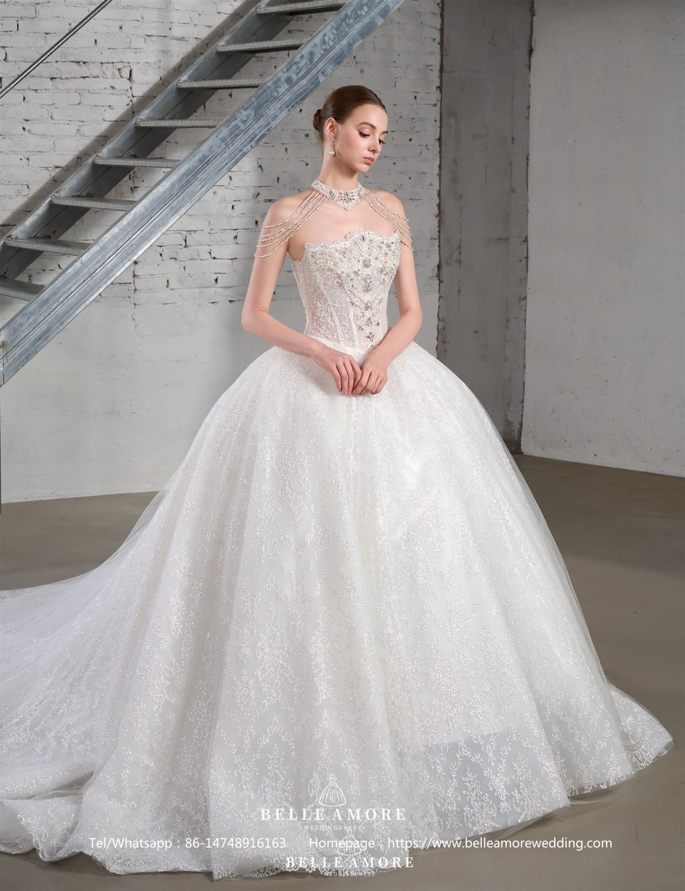 BelleAmore BL0165 detailed strapless full skirt wedding dress