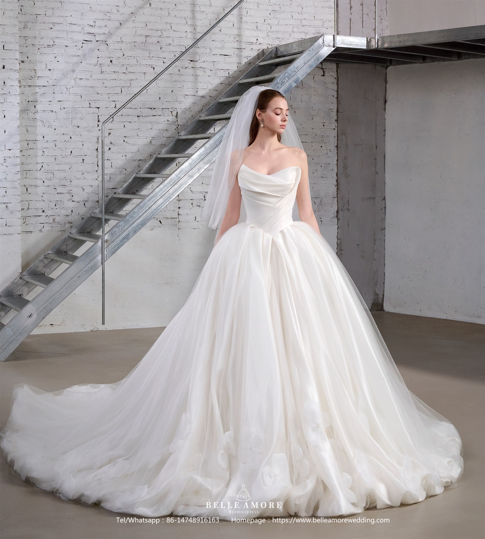 BelleAmore BL0167 draped strapless wedding dress with a full skirt