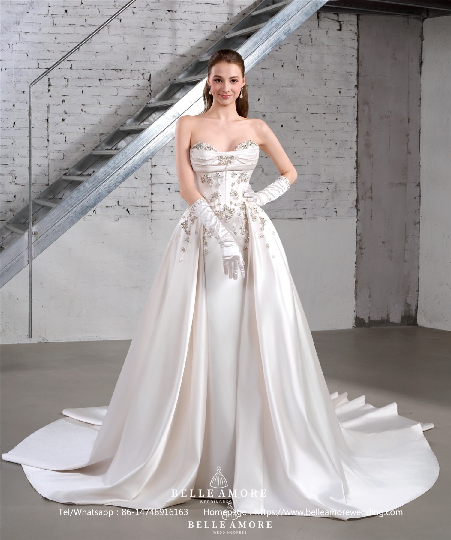 BelleAmore BL0168 strapless wedding dress with floral inspired bodice detail