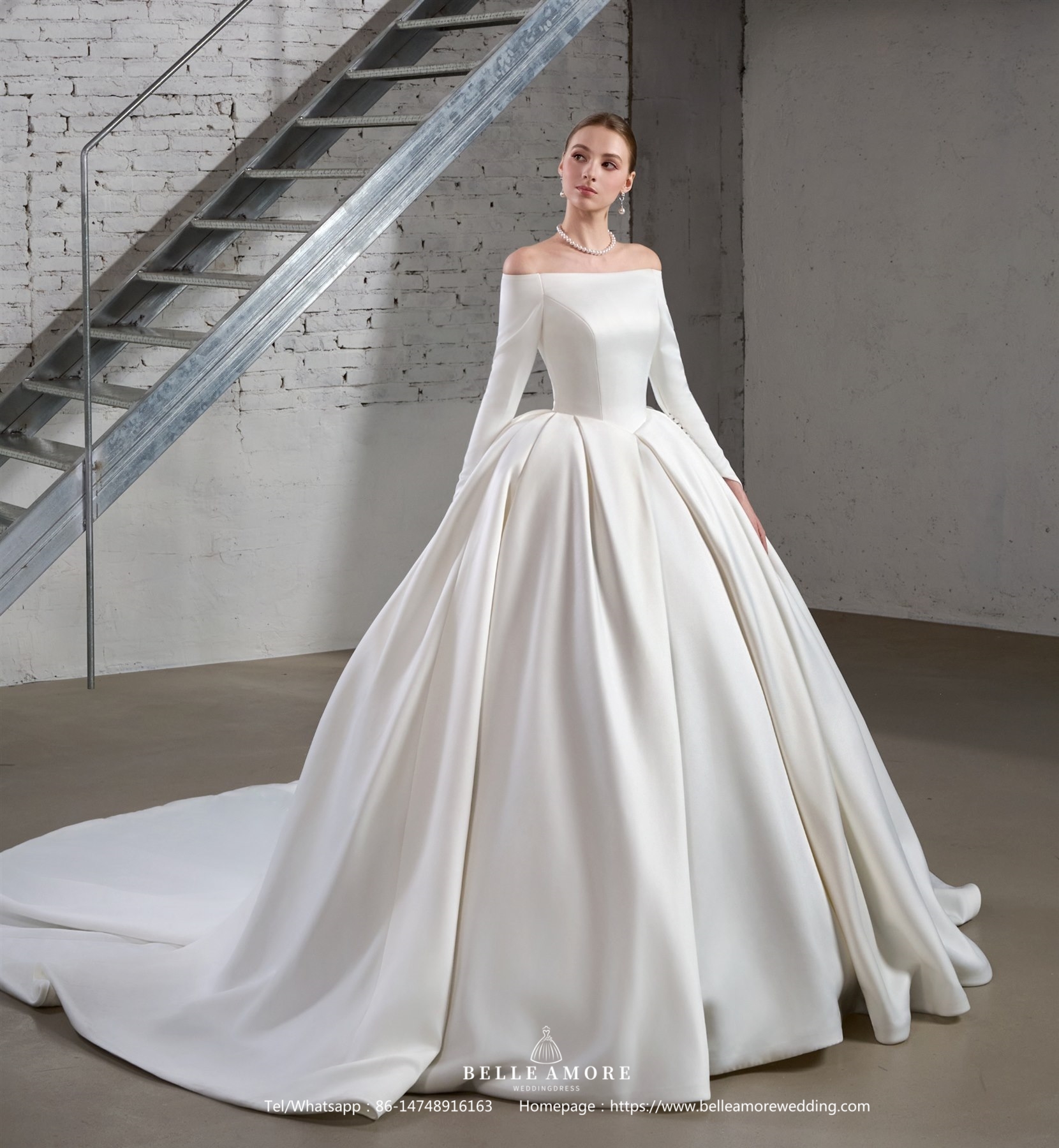 BelleAmore BL0166 off-the-shoulder long-sleeve wedding dress