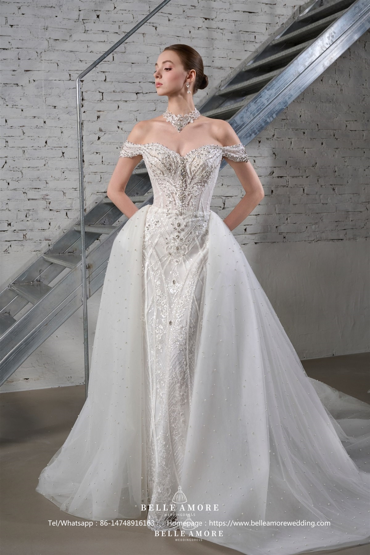 BelleAmore BL0176 off-the-shoulder embellished wedding dress