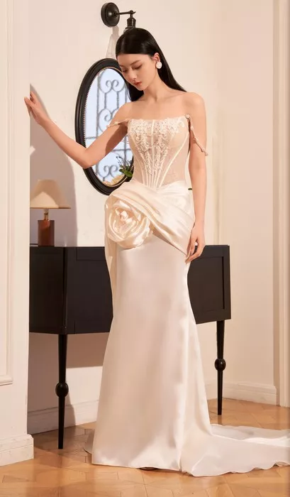 beige uniform dress Exquisite Sexy Glitter Mermaid Wedding Dress  HAREM's Brides